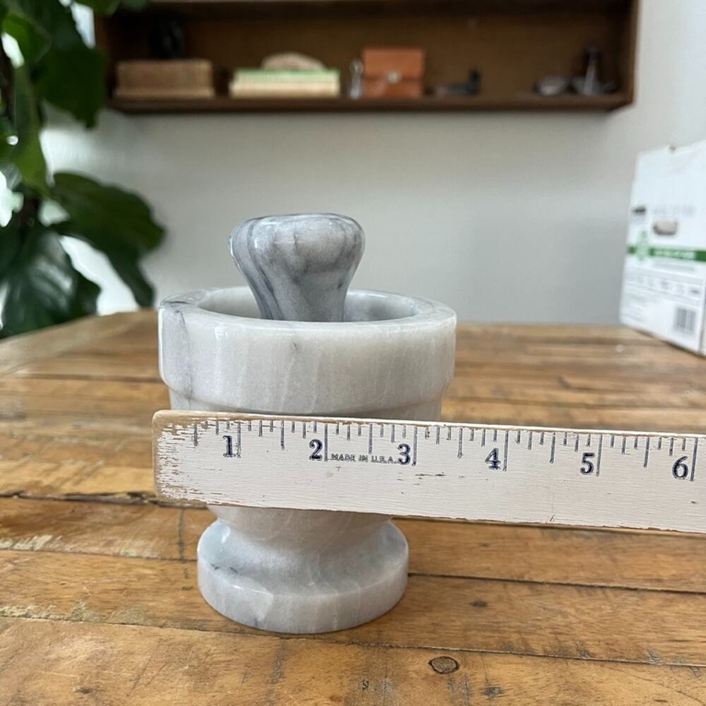 Polished Marble Mortar and Pestle Set Gray and White Heavy - Picture 10 of 12
